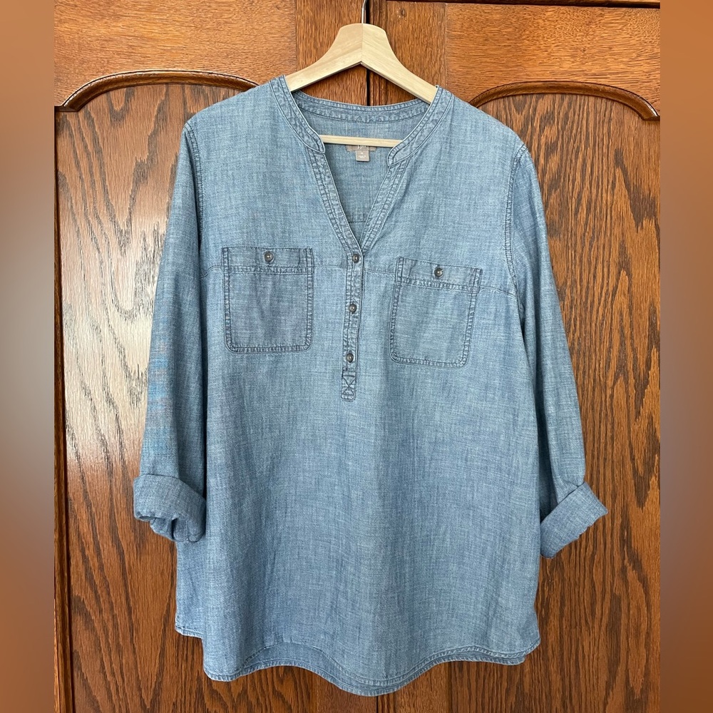 J. Jill Blue Chambray Popover